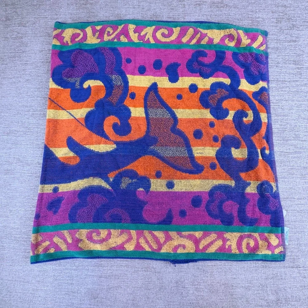 Vintage 90s Jay Franco Whale Waves Beach Towel OS Colorful Coastal Beach Summer
